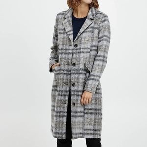 Grey Plaid Wool Light Coat - Brand New